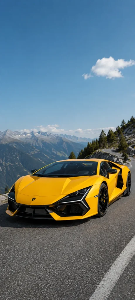 Yellow Lamborghini Revuelto realistic mobile wallpaper.

